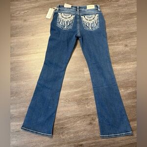 Miss Me Bootcut Mid-Rise Dark Wash Women's Jeans Embroidered Back Pockets 29x34